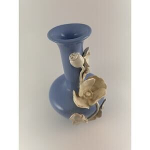 Royal Dux Bohemia Vase Czechoslovakia Blue with White Applied Flowers Porcelain